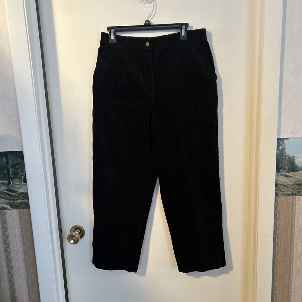 LL Bean vintage Black Corduroy Pleated Front Pants 14 petite Women Casual wide